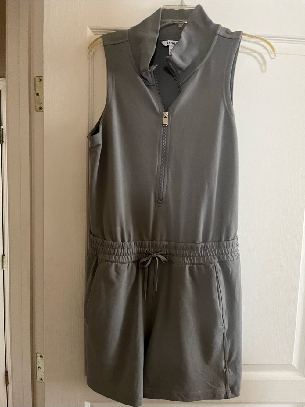 Athleta Sleeveless Zip Front Romper in Gray